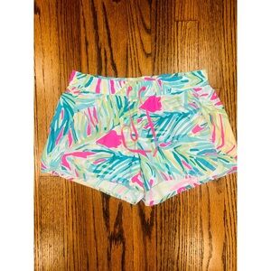 Lilly Pulitzer Luxtech Floral Shorts XS Drawstring Pink